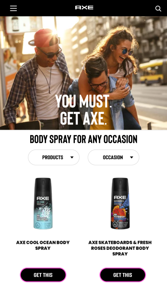 Axe Body Spray Webpage Redesign