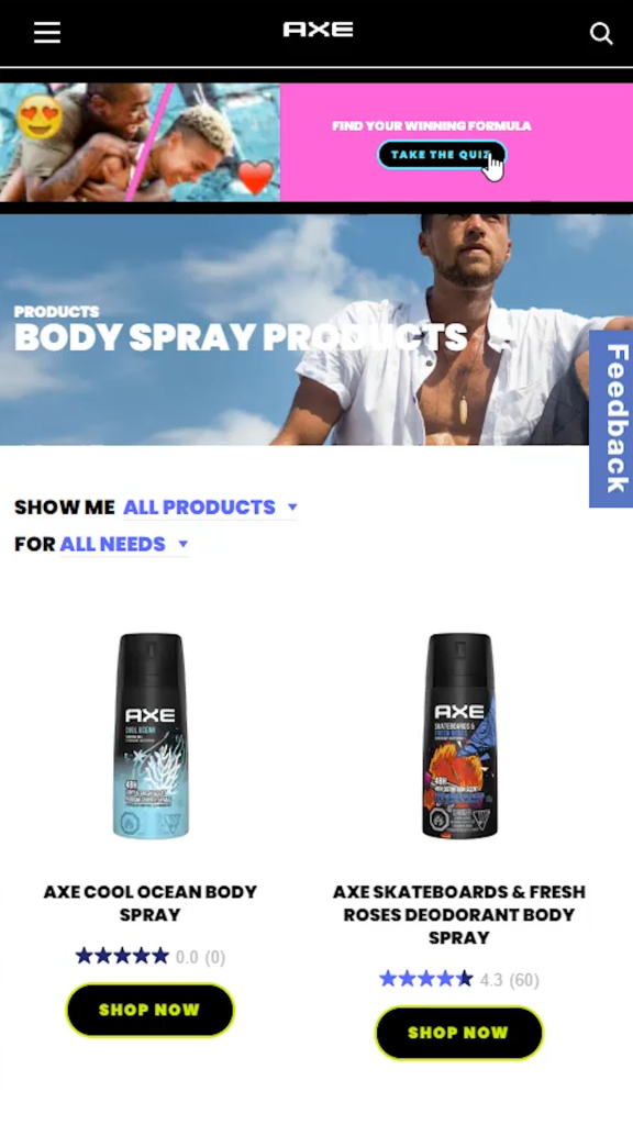 Axe Body Spray Webpage Redesign