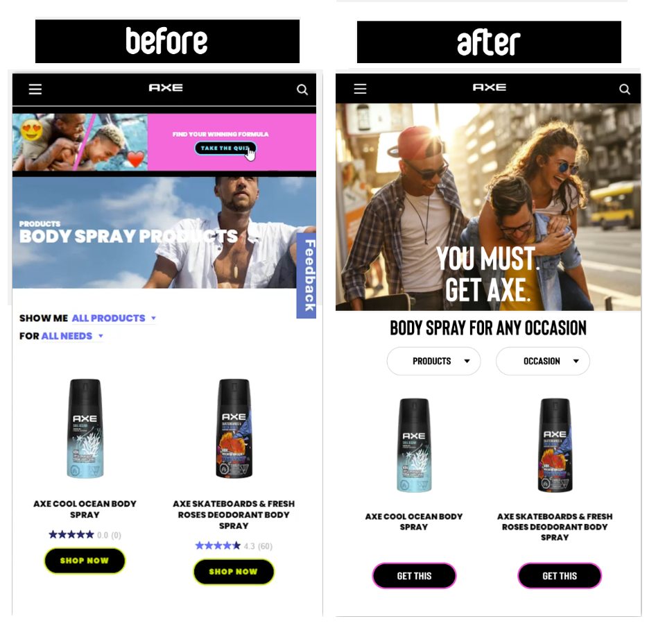 Axe Body Spray Webpage Redesign